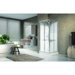 Cabine De Douche Carrée Accès D'angle - Portes Coulissantes - 80 X 80 Cm - Média 2,0 - Novellini