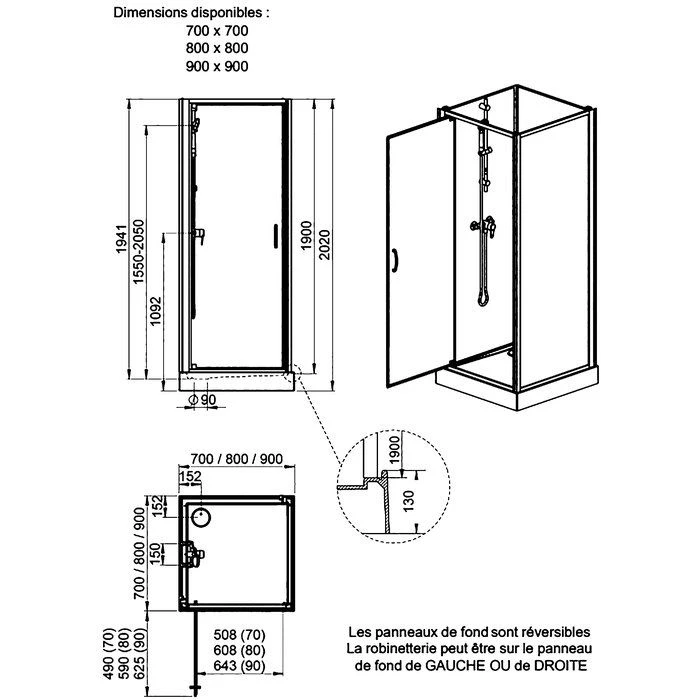 Cabine De Douche Carrée - Portes Pivotantes - Verre Sérigraphé - 90 X 90 Cm - Izi Glass2 - Leda 2 Cabine De Douche Carrée - Portes Pivotantes - Verre Sérigraphé - 90 X 90 Cm - Izi Glass2 - Leda – Image 2