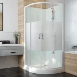 Cabine De Douche 1/4 De Rond - Portes Coulissantes - Verre Sérigraphé - 90 X 90 Cm - Izi Glass2 - Leda