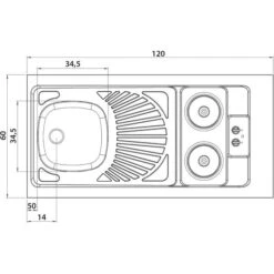 Évier Inox à Poser 120 X 60 - CPAE - Avec Plaques électriques - Moderna -CAZABOX SOLDES 200305 t