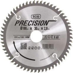 Lame Au Carbure Denture Alternée Pour Scie Circulaire Coupe Fine - 180x30 60d - SCID