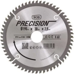 Lame Au Carbure Denture Alternée Pour Scie Circulaire Coupe Fine - 190x30 60d - SCID