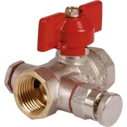 Vanne à Boisseau Sphérique Nickelé - FF à Purge 3/4" - Manette Papillon Rouge - Comisa