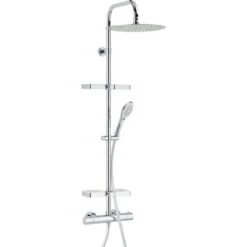 Colonne De Douche Thermostatique Chromé - Tête Douche Ronde ⌀ 30 Cm - Douchette 3 Jets - Avec 2 Tablettes - Opium 300 - Valentin
