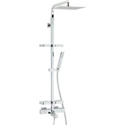 Colonne Bain / Douche Thermostatique Chromé - Tête Douche Carrée 30 Cm - Douchette 1 Jet - Avec 2 Tablettes - Touareg 300 - Valentin