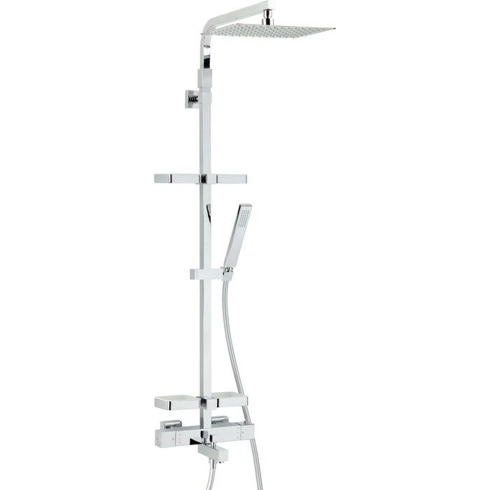 Colonne Bain / Douche Thermostatique Chromé - Tête Douche Carrée 30 Cm - Douchette 1 Jet - Avec 2 Tablettes - Touareg 300 - Valentin 1 Colonne Bain / Douche Thermostatique Chromé - Tête Douche Carrée 30 Cm - Douchette 1 Jet - Avec 2 Tablettes - Touareg 300 - Valentin