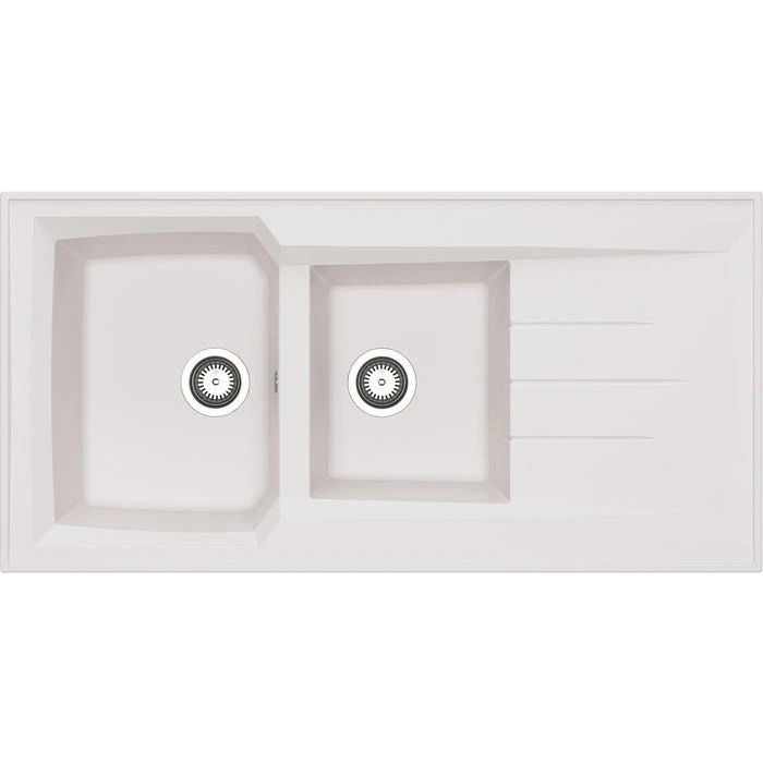 Évier Résine Blanc 2 Cuves Avec égouttoir – 120 X 60 Cm – Vidage Manuel Inclus - Montréal - Moderna 1 Évier Résine Blanc 2 Cuves Avec égouttoir – 120 X 60 Cm – Vidage Manuel Inclus - Montréal - Moderna