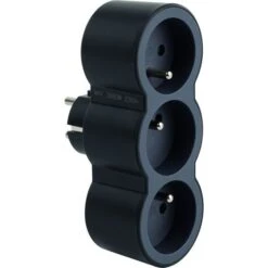 Prise électrique Multiprise Noire Et Grise Foncée 3 Prises - 3 X 2P+T - Sortie Frontale - Legrand