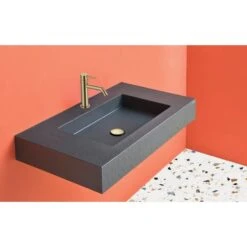 Set Vasque Mitigeur - Vasque 100 X 46 Cm Anthracite CLEVER - Mitigeur Or Brossé LOOP - Sanycces